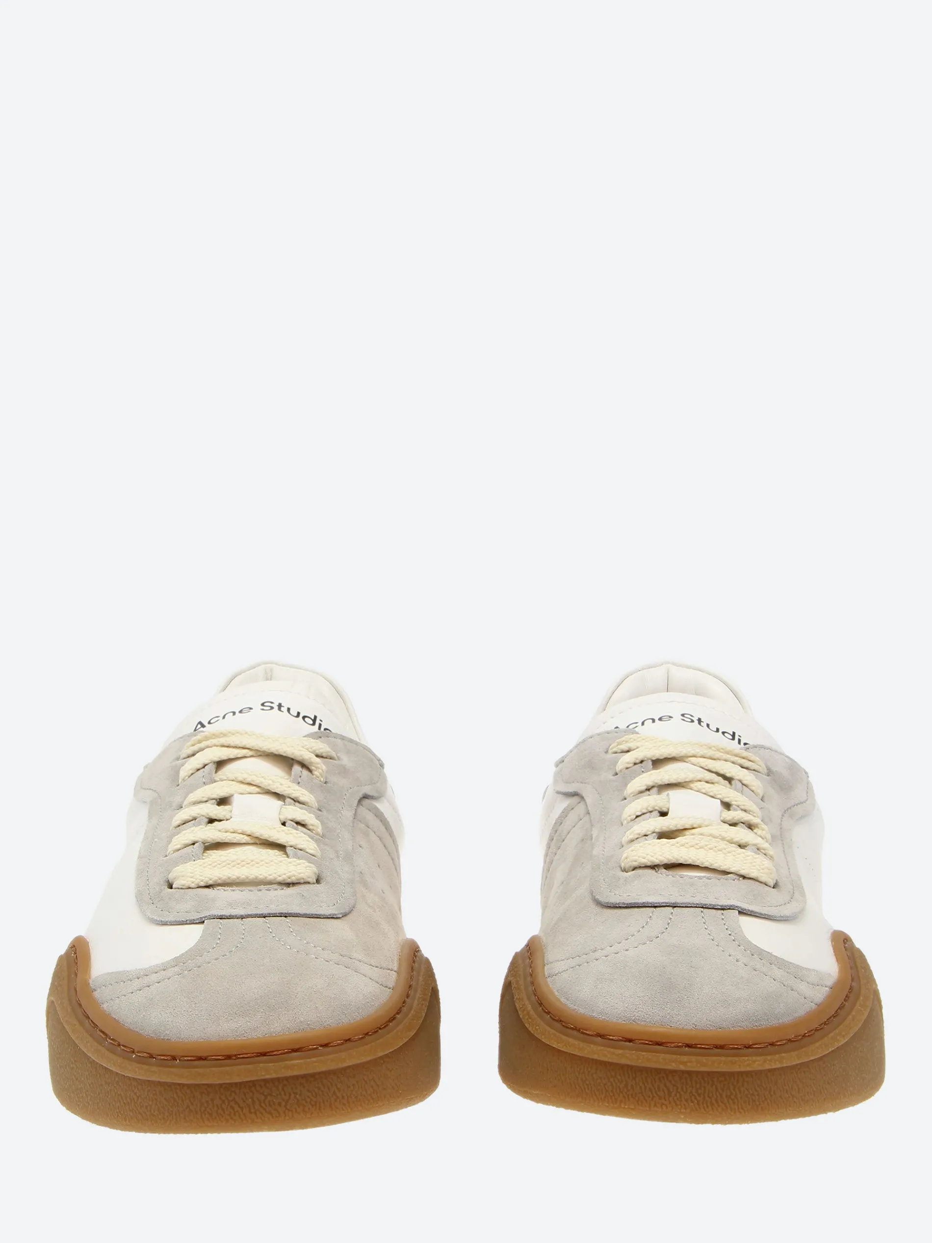 Acne Studios - Bar M Lace-Up Sneakers in White and Brown