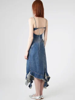 Acne Studios - Delouise Ruffle Strap Denim Dress in Mid Blue
