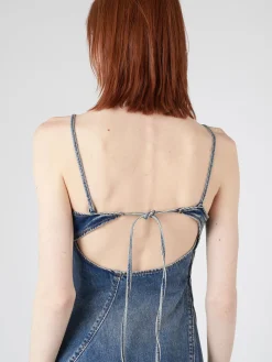 Acne Studios - Delouise Ruffle Strap Denim Dress in Mid Blue