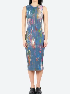 Acne Studios - Enka TLO Pain Daub Midi Dress in Blue and Multi