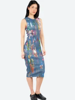 Acne Studios - Enka TLO Pain Daub Midi Dress in Blue and Multi