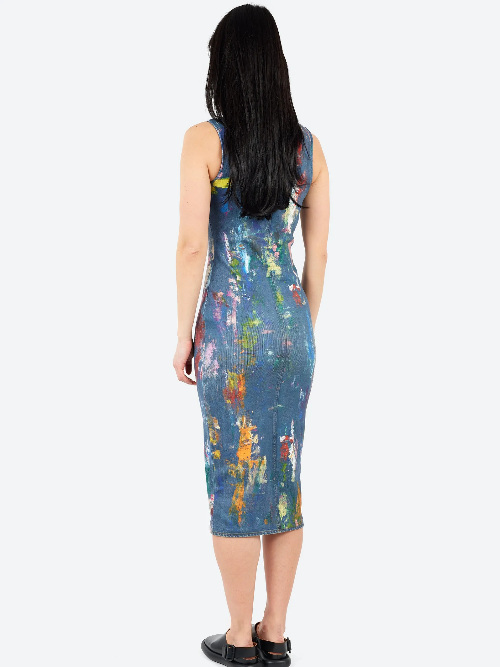 Acne Studios - Enka TLO Pain Daub Midi Dress in Blue and Multi