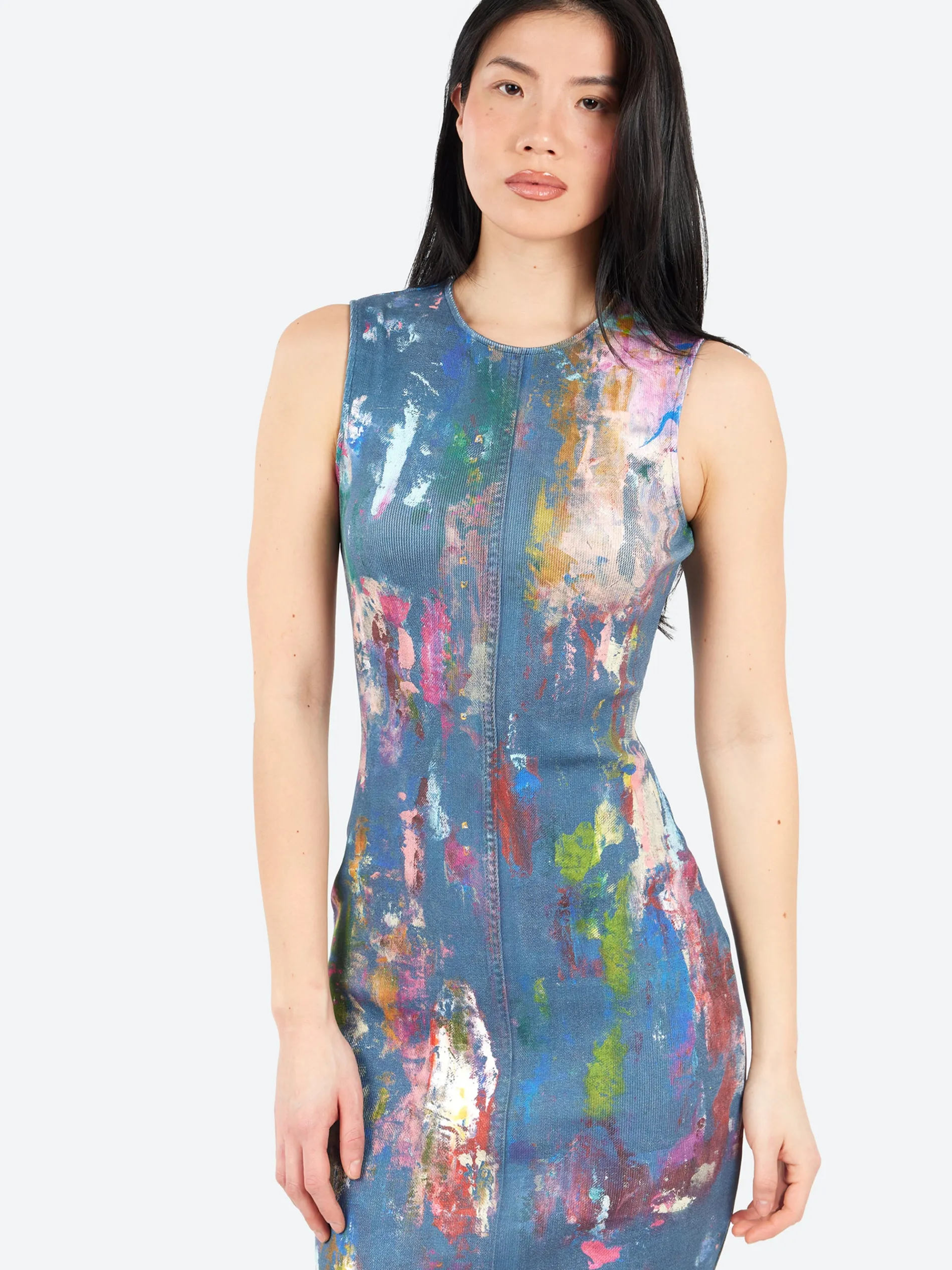 Acne Studios - Enka TLO Pain Daub Midi Dress in Blue and Multi