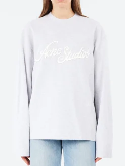 Acne Studios - Exford Relaxed Fit Logo Long Sleeve T-Shirt in Pale Grey Melange