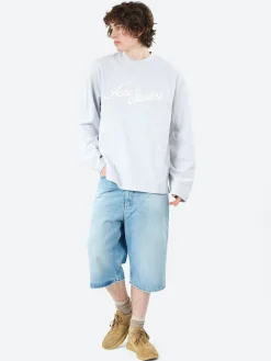 Acne Studios - Exford Relaxed Fit Logo Long Sleeve T-Shirt in Pale Grey Melange
