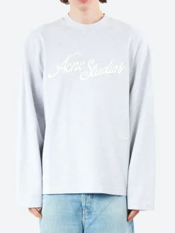 Acne Studios - Exford Relaxed Fit Logo Long Sleeve T-Shirt in Pale Grey Melange