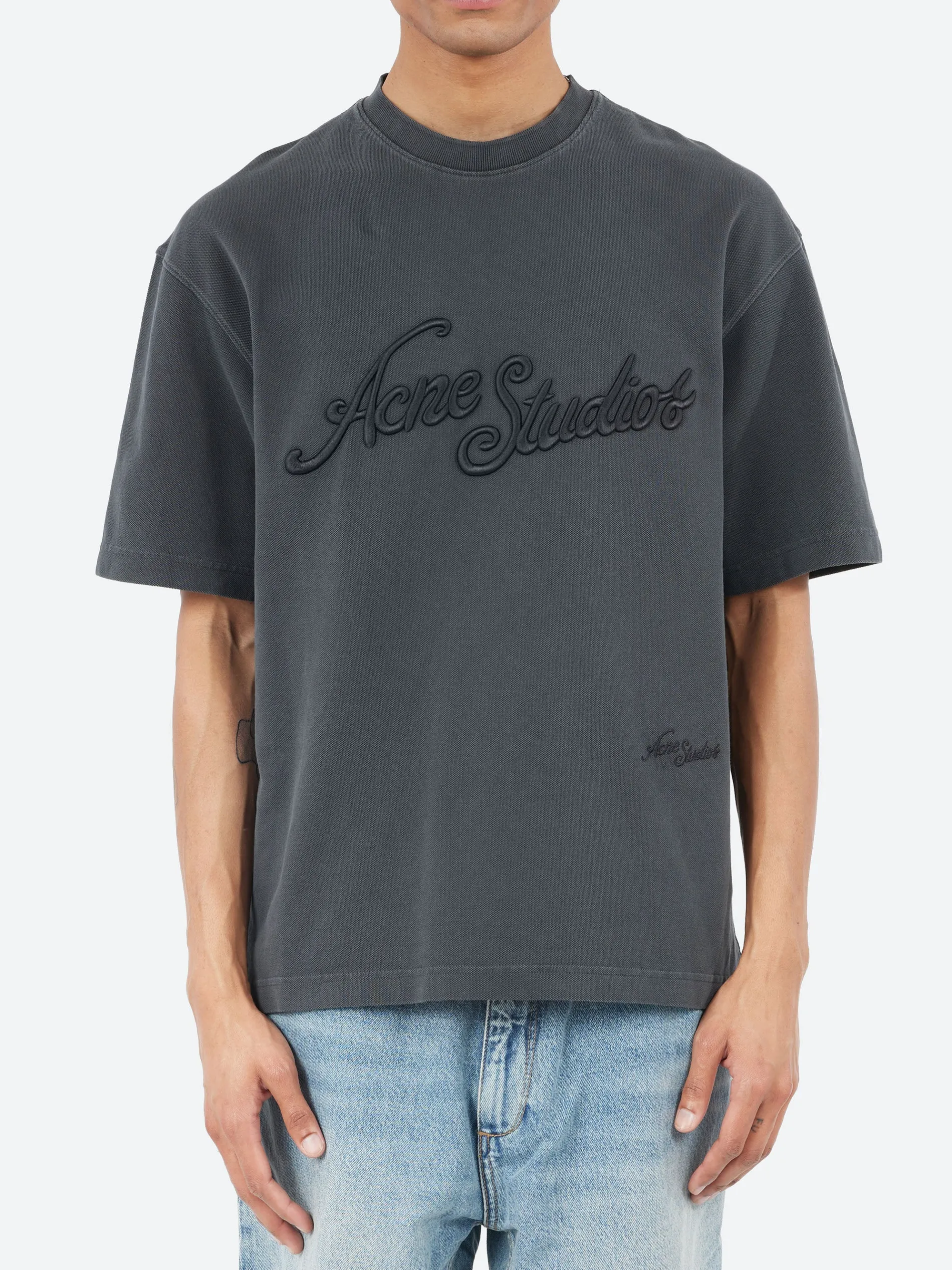 Acne Studios - Exford U Pique Tourist Logo T-Shirt in Faded Black
