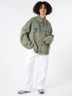 Acne Studios - Kataya U Delta Denim Jacket in Blue and Beige