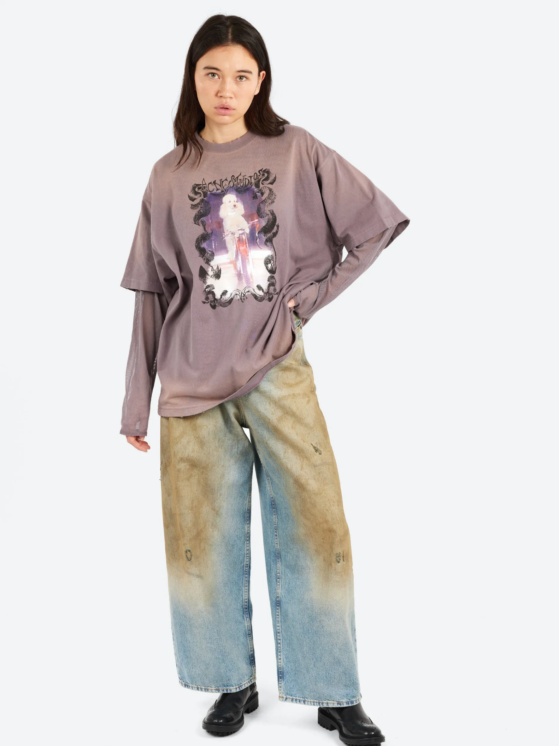 Acne Studios - Layered Print T-Shirt in Dark Mauve