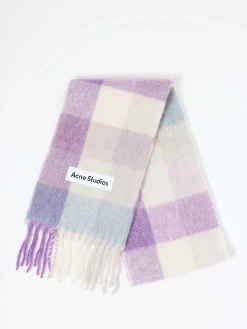 Acne Studios - Mohair Checked Scarf in Lilac and White