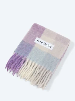 Acne Studios - Mohair Checked Scarf in Lilac and White