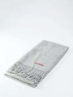 Acne Studios - Narrow Fringe Wool Scarf in Light Grey Melange