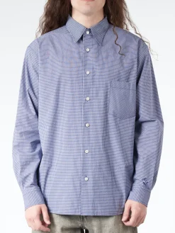Acne Studios - Sandrok Micro Check Long Sleeve Shirt in Navy
