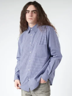 Acne Studios - Sandrok Micro Check Long Sleeve Shirt in Navy