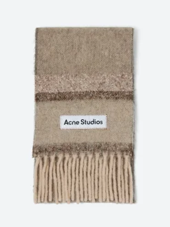 Acne Studios - Vonkey Fringed Logo Scarf in Brown/Beige