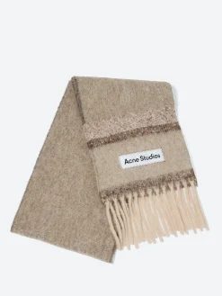 Acne Studios - Vonkey Fringed Logo Scarf in Brown/Beige