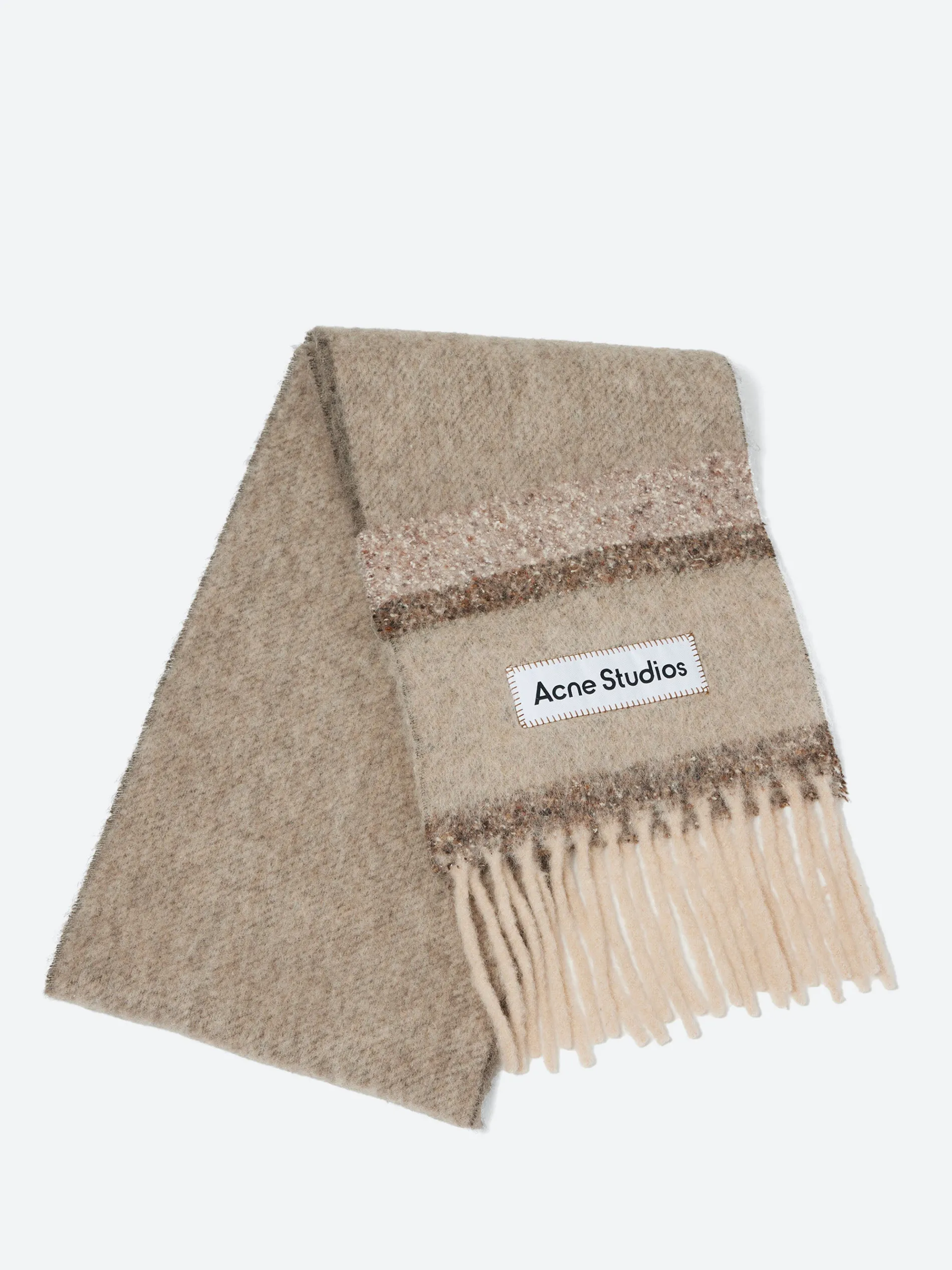 Acne Studios - Vonkey Fringed Logo Scarf in Brown/Beige