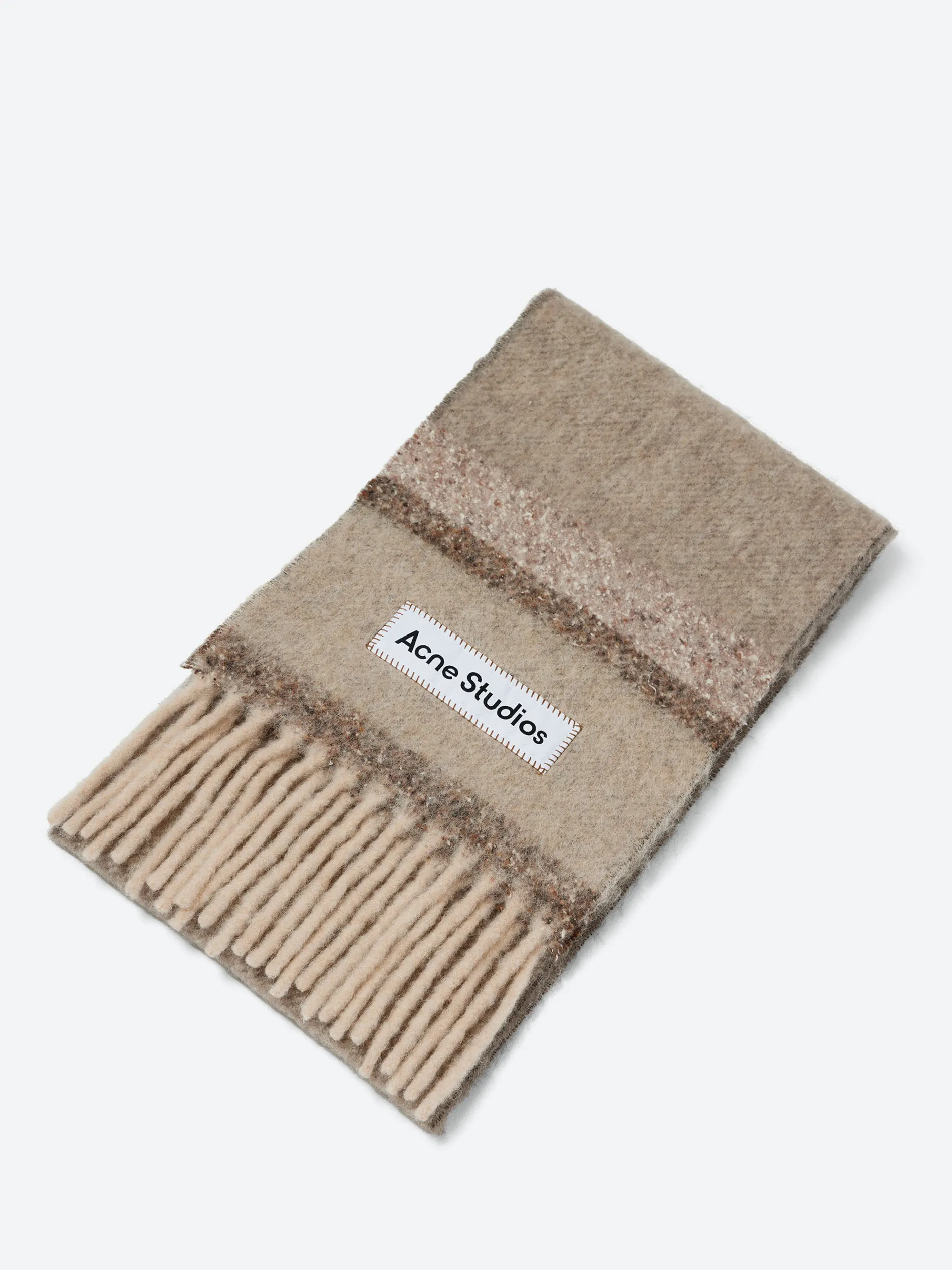 Acne Studios - Vonkey Fringed Logo Scarf in Brown/Beige