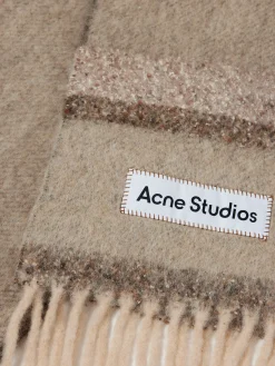 Acne Studios - Vonkey Fringed Logo Scarf in Brown/Beige
