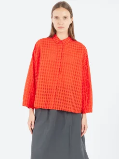 Aequamente - 25140 Seersucker Shirt in Pomodoro