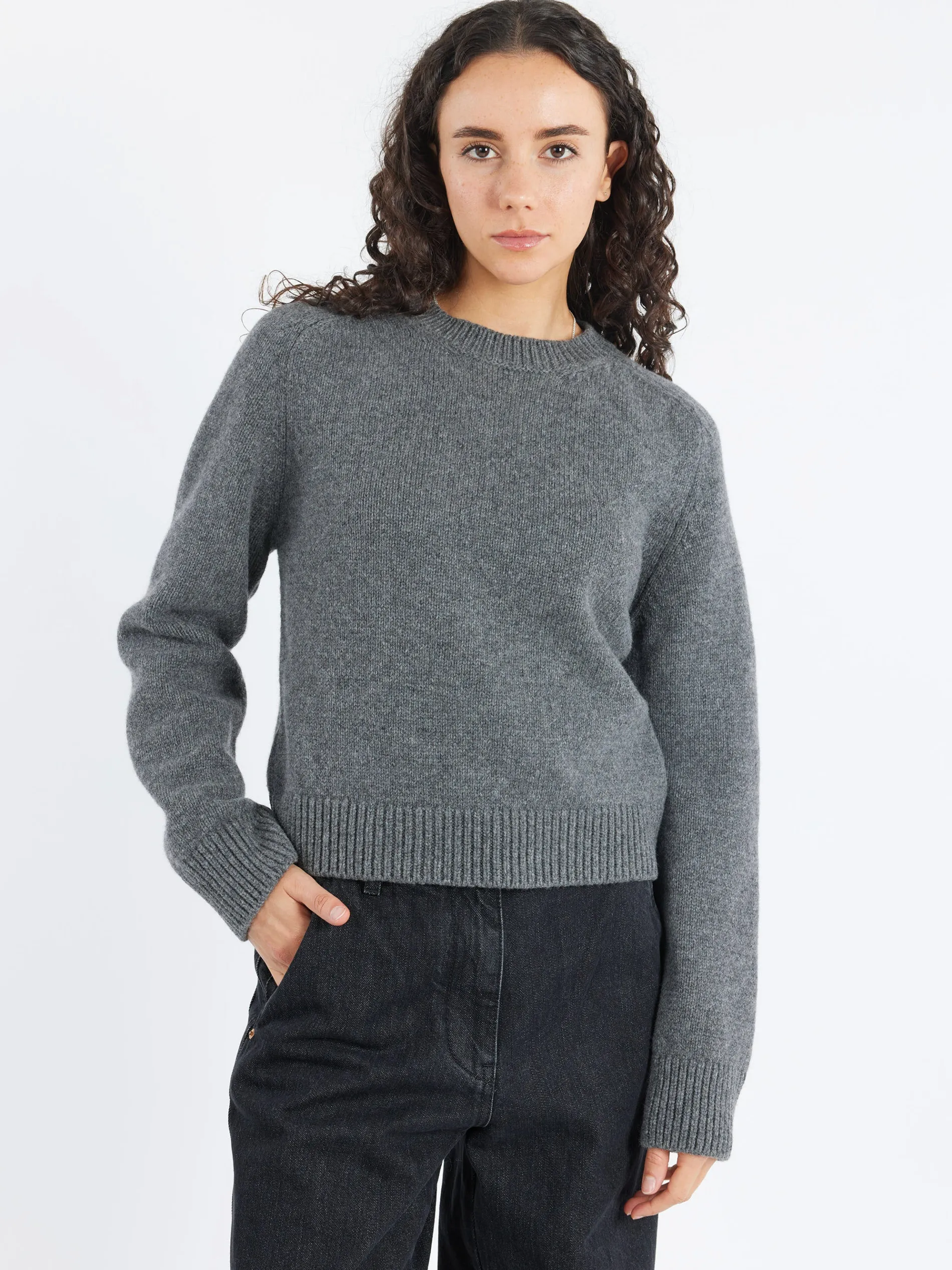 &Daughter - Plain Saddle Sleeve Crewneck in Derby Grey
