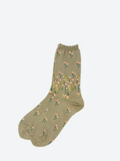 Antipast - Full Fry Flower Crew Sock in Khaki
