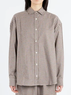 Baserange - Loose Ole Shirt in Brown Grey Flannel