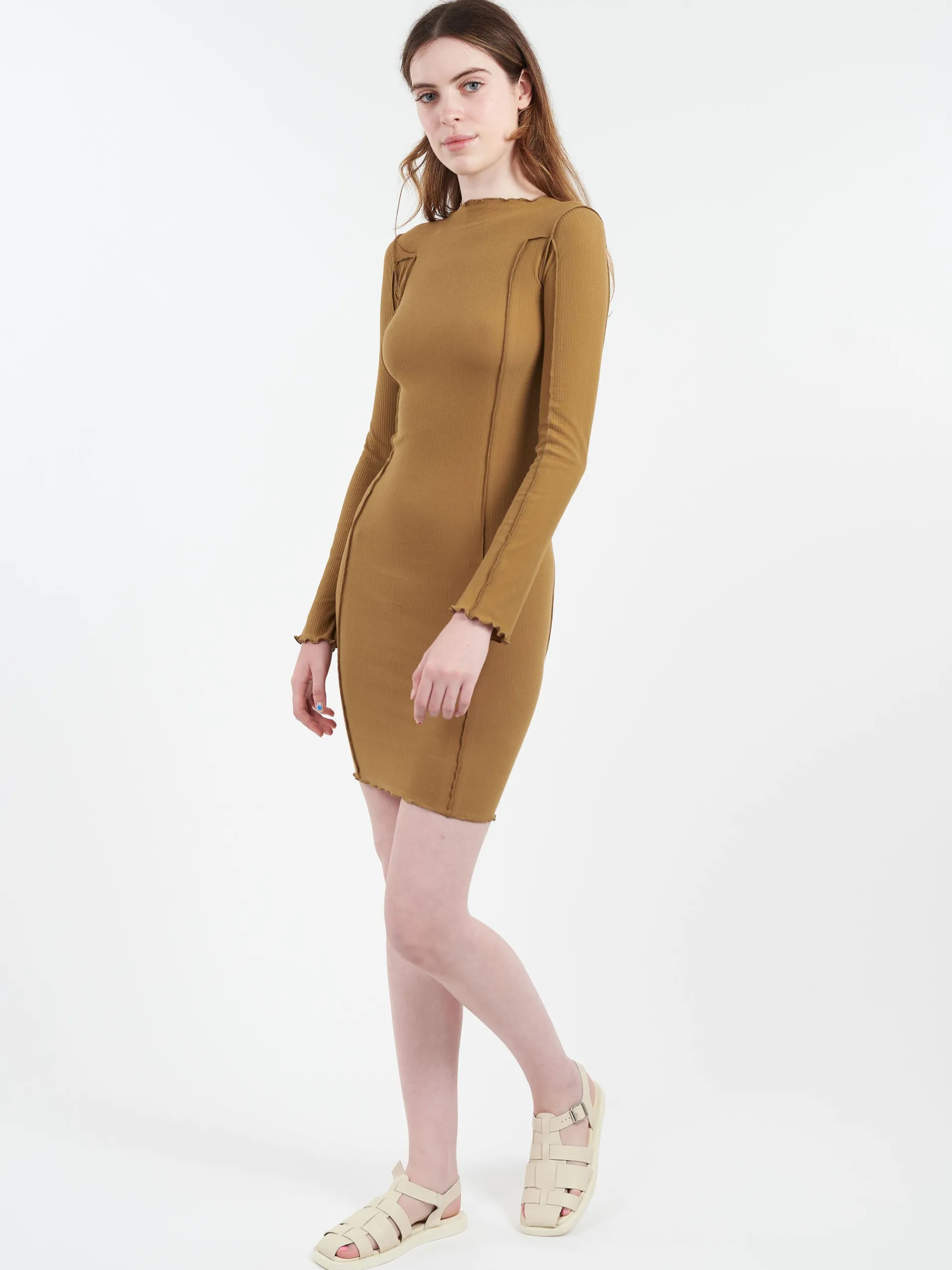 Baserange - Omato Long Sleeve Dress in Jade Brown