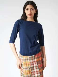 BEAMS BOY - Boat Neck T-Shirt in Navy