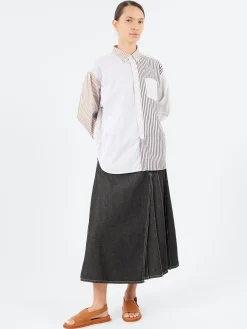 BEAMS BOY - Crazy Stripe Long Sleeve Button Down Shirt in Brown