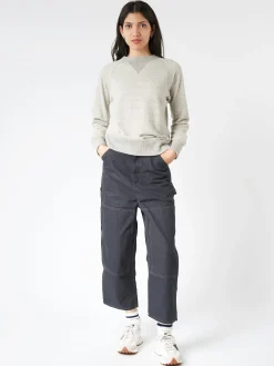 BEAMS BOY - Drop-Needle Rib Crewneck Pullover in Taupe Grey