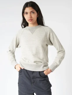 BEAMS BOY - Drop-Needle Rib Crewneck Pullover in Taupe Grey