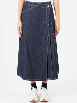 BEAMS BOY - Pleated Wrap Skirt in Indigo