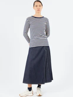 BEAMS BOY - Pleated Wrap Skirt in Indigo