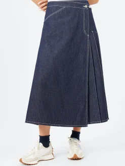 BEAMS BOY - Pleated Wrap Skirt in Indigo