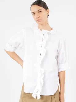 BEAMS BOY - S/S Frill Shirt in Black