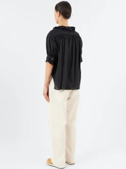 BEAMS BOY - S/S Frill Shirt in Black