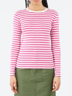 BEAMS BOYS - Long Sleeve Border T-Shirt in Pink and White