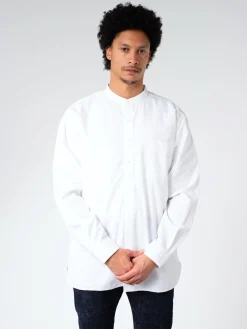 BEAMS PLUS - Broad Band Collar Pullover Shirt in White