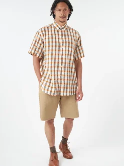 BEAMS PLUS - Button-Down Panama Plaid Shirt in Orange