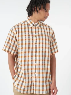 BEAMS PLUS - Button-Down Panama Plaid Shirt in Orange