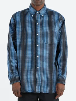 BEAMS PLUS - Button-Down Print Flannel Classic Fit in Blue