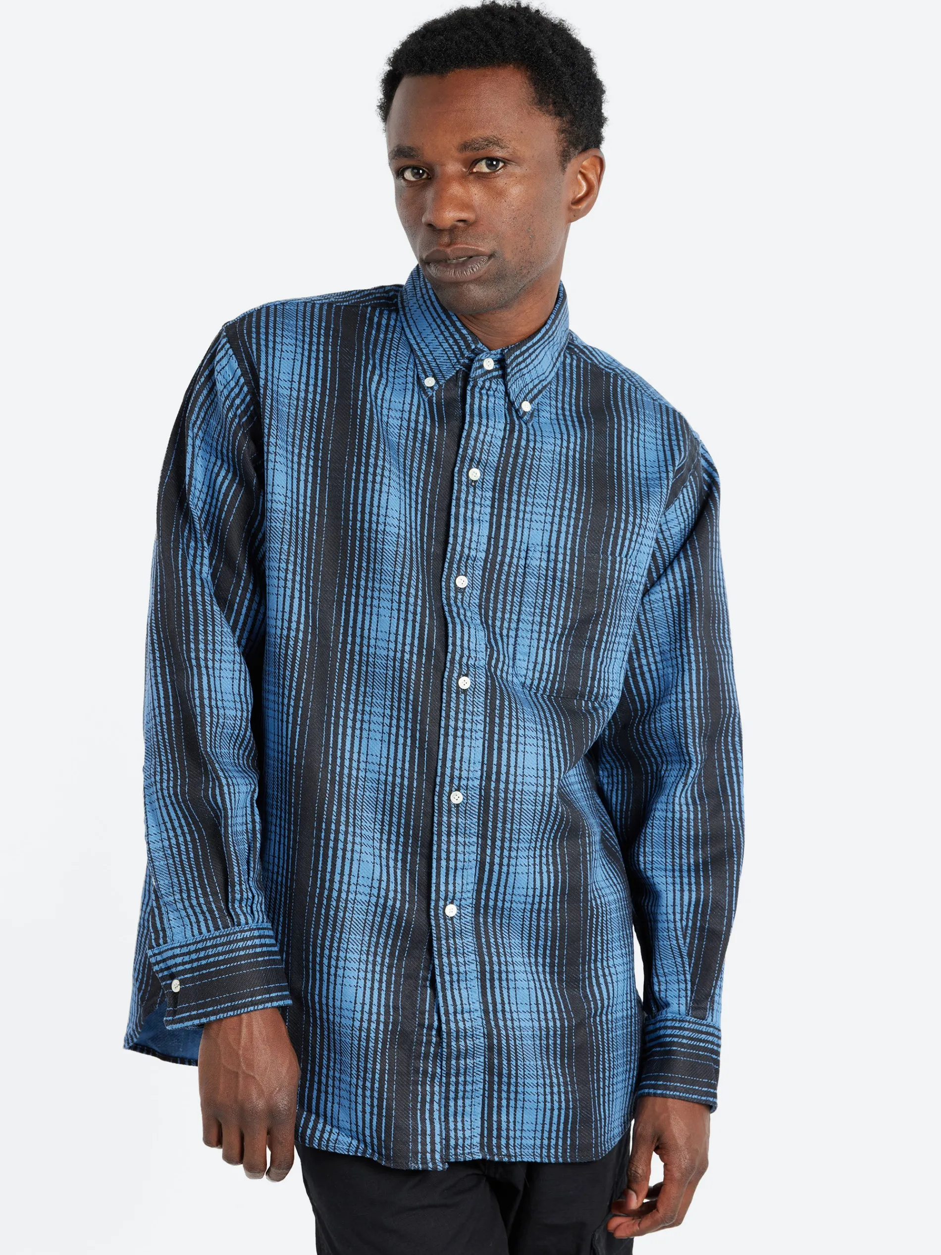 BEAMS PLUS - Button-Down Print Flannel Classic Fit in Blue
