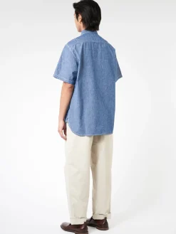 BEAMS PLUS - Chambray Short Sleeve Work Shirt in Blue