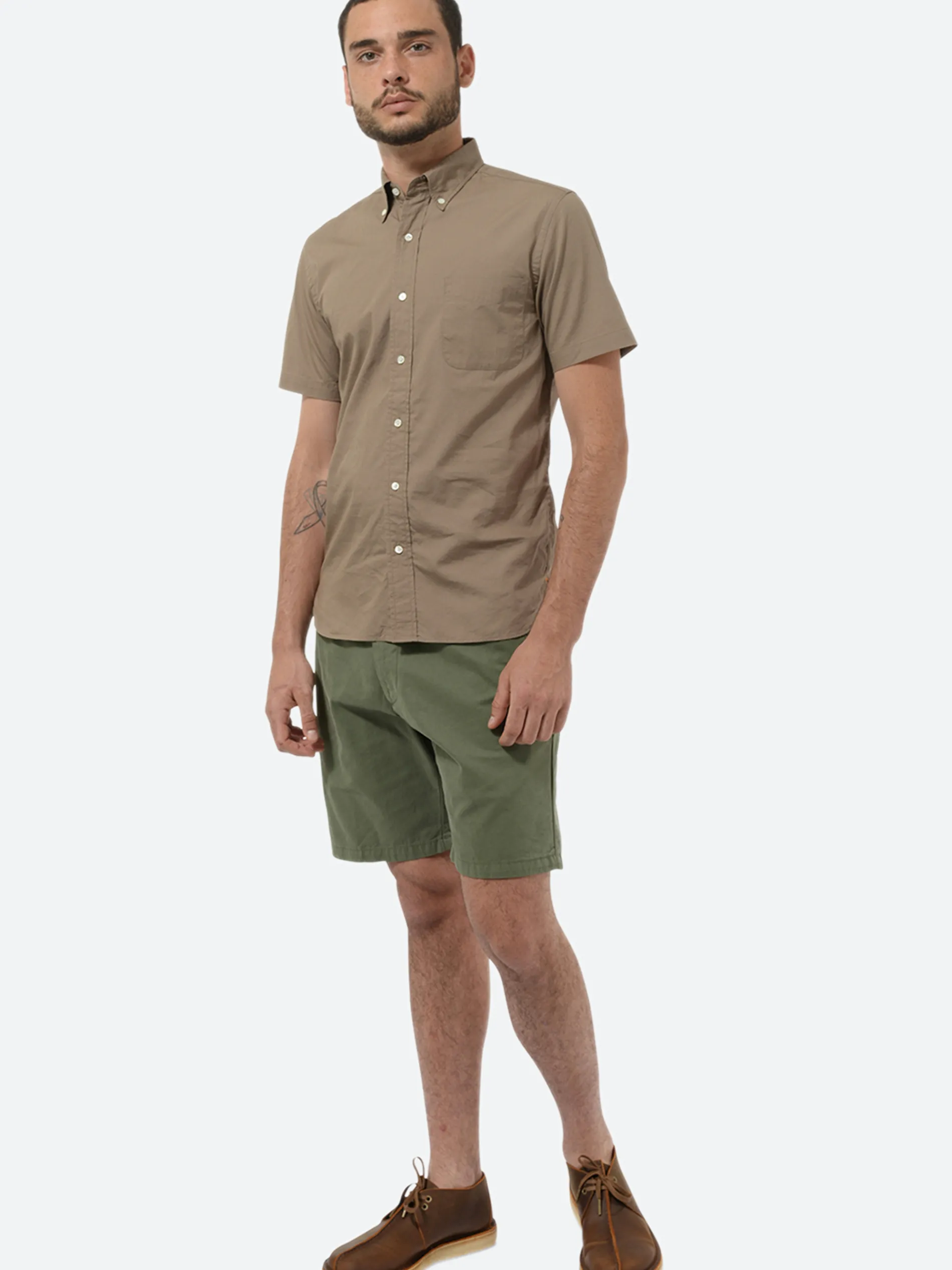 BEAMS PLUS - Color Broad Short Sleeve Button Down Shirt in Beige