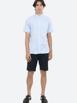 BEAMS PLUS - Coolmax Short Sleeve Button Down Shirt in Blue