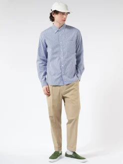 BEAMS PLUS - Cotton Broad London Stripe Button Down Shirt in Navy