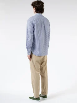 BEAMS PLUS - Cotton Broad London Stripe Button Down Shirt in Navy
