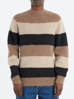 BEAMS PLUS - Crew Stripe Shaggy in Light Brown