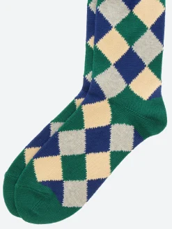 BEAMS PLUS - Diamond Pattern Socks in Green